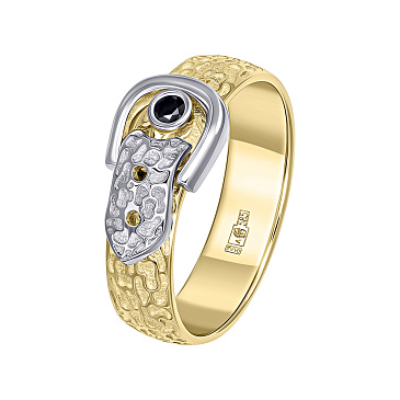 Эксклюзивное кольцо в форме ремешка из желтого и белого золота с черным бриллиантом 931945-2ЧБ