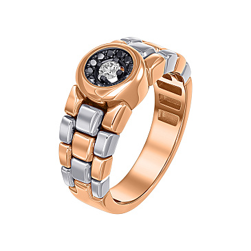 Эксклюзивное кольцо из красного и белого золота с черными и белым бриллиантами 911924ЧБ