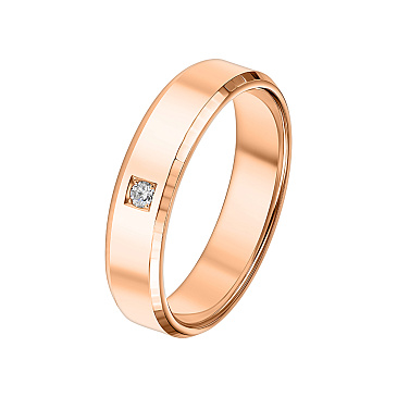 Обручальное кольцо из красного золота с бриллиантом 202-010-544